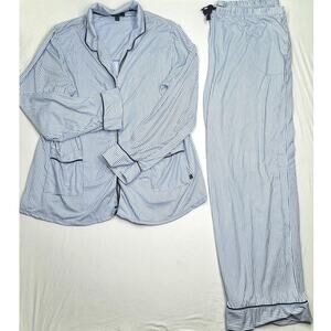 Simply Vera Wang Blue White Striped Long Sleeve Button Up Pajama Set Women's XXL